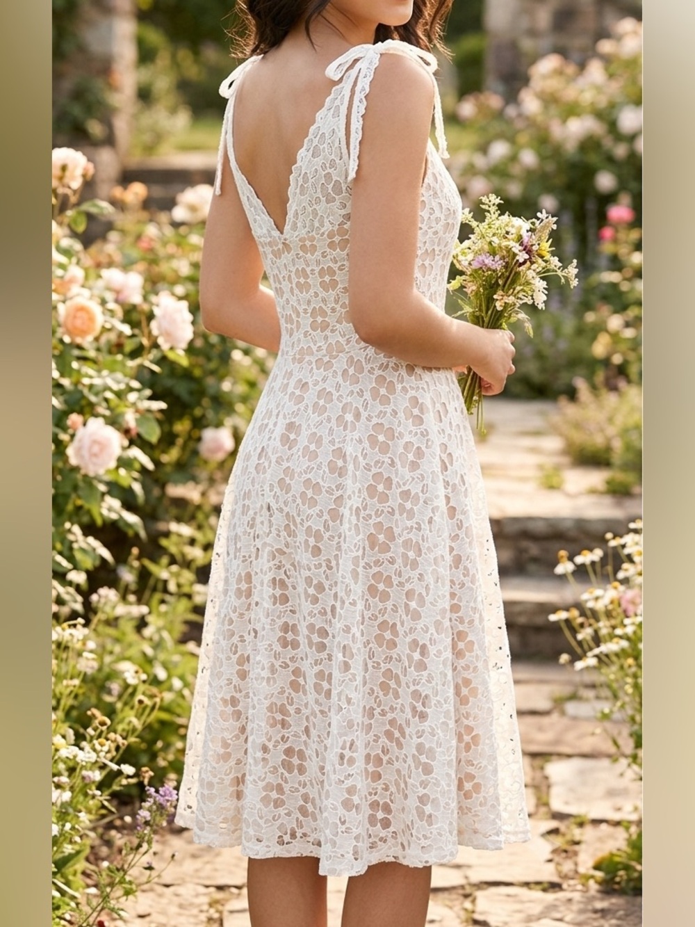 Eva Franco White Floral Lace A-Line Midi Dress Size 6 Nude Lining